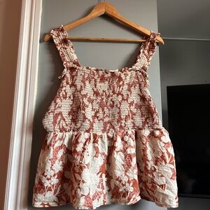 Old Navy Floral Smocked Blouse - Red and Cream
